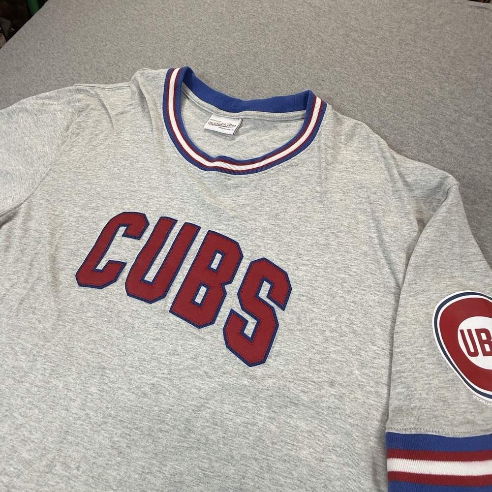 Men Chicago Cubs Mitchell & Ness Stitched Cooperstown Collection Shirt 3XL Gray